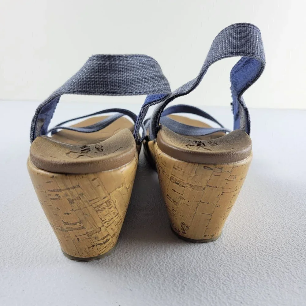 Skechers Luxe Cross Leigh Foam Cork Wedge Ankle Strap Open Toe Sandals 8 Blue